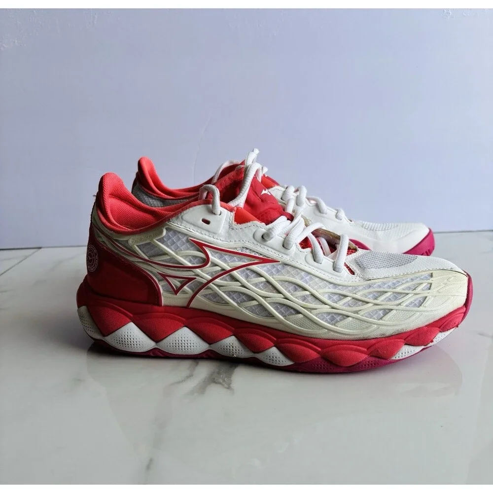 Mizuno Wave Enforce Tour AC Tennis Shoes Womens Size 9 White Coral Red Sneakers